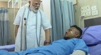 Prime Minister Narendra Modi visiting the sole survivor of the Air India flight 171 crash in an Ahmedabad hospital.