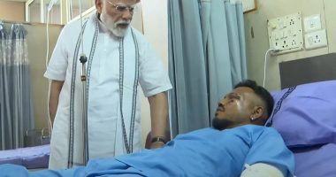 Prime Minister Narendra Modi visiting the sole survivor of the Air India flight 171 crash in an Ahmedabad hospital.