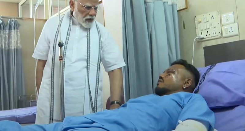 Prime Minister Narendra Modi visiting the sole survivor of the Air India flight 171 crash in an Ahmedabad hospital.
