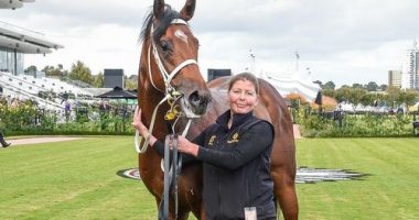 Peta Tait, 43﻿, was working at the stables at the Cranbourne Training Centre yesterday when she was kicked in the head by a horse.
