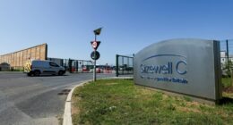 Entrance to the Sizewell C nuclear power plant construction site.