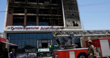 A fire at a shopping center in eastern Iraq kills more than 60 people