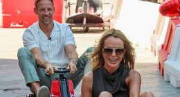 Amanda Holden, 54, puts on a leggy display in a brown 'skort'