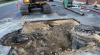 Bay Street near Jacksonville's Maxwell House Coffee plant down to 1 lane