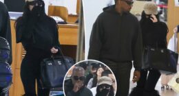 Bianca Censori totes a Birkin bag at the airport with Kanye West