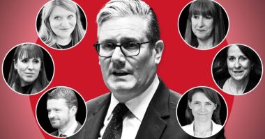 Starmer with (clockwise from bottom left) Morgan McSweeney, Angela Rayner, Claire Reynolds, Rachel Reeves, Liz Kendall and Liz Lloyd