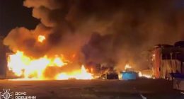Large fire following a Russian attack on Odesa.