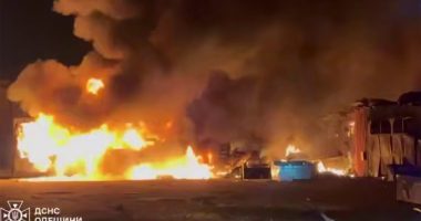 Large fire following a Russian attack on Odesa.