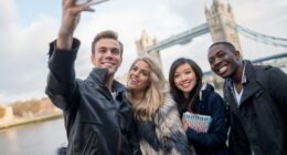 Group of students taking a selfie in London