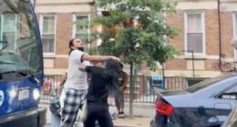 Street brawl between several women over a parking spot.
