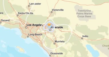 Map showing the location of Riverside, California and surrounding areas.