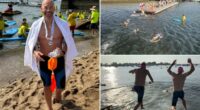 Cancer survivor reveals fitness trick as he swims 10K across Long Island Sound