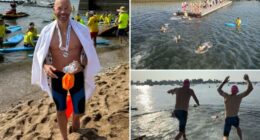 Cancer survivor reveals fitness trick as he swims 10K across Long Island Sound