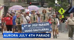 Chicago area suburbs including Aurora celebrating 4th of July with parades