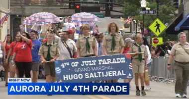 Chicago area suburbs including Aurora celebrating 4th of July with parades
