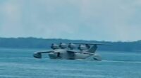 A wing-in-ground effect vehicle on the water.