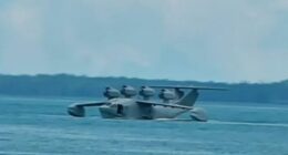 A wing-in-ground effect vehicle on the water.