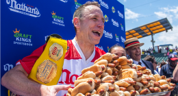 Contestants, including Joey Chestnut and Miki Sudo, weigh in for Nathan's Hot Dog Eating Contest at Hudson Yards