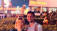 Family in front of Hell's Kitchen restaurant in Las Vegas.