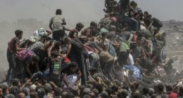 Desperate Palestinians descend on aid trucks in Gaza