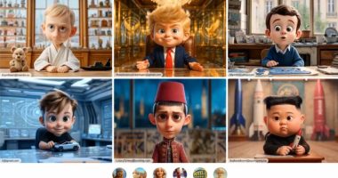 Collage of illustrations of world leaders as children.