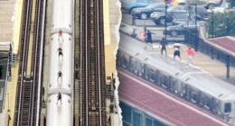 Drone surveillance catches kids in dangerous high-speed stunt atop moving subway train in New York City