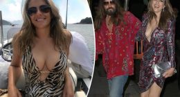 Elizabeth Hurley wears leopard print swimsuit, shares intimate details about Billy Ray Cyrus relationship