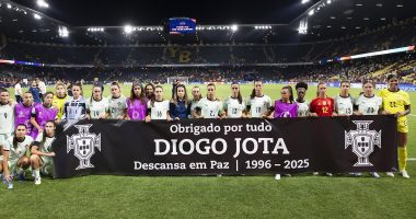 Fans worldwide pay tribute to Diogo Jota after his tragic death as Liverpool supporters sing You'll Never Walk Alone outside Anfield and banner is displayed at Portugal's Women's Euros clash with Spain