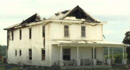 Fire-damaged house.
