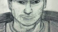 Composite sketch of a man in a baseball cap, person of interest in a double homicide investigation.