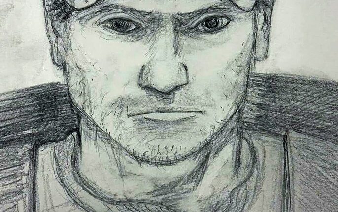 Composite sketch of a man in a baseball cap, person of interest in a double homicide investigation.