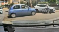 Dashcam footage of a bicycle collision.