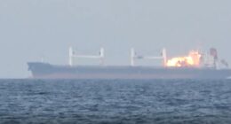 Screengrab of the Eternity C bulker being attacked in the Red Sea.