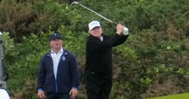 Huge military operation locks down golf course as Trump plays a round