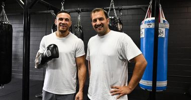 Sonny Bill Williams (left) meets Mail Sport's Nik Simon at Opetaia Boxing Club in Sydney