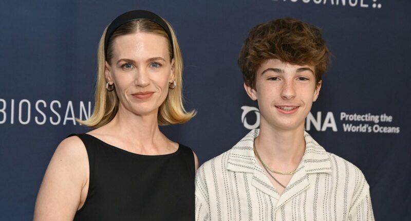January Jones' son, 13, joins her on rare red carpet outing