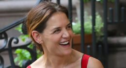 Katie Holmes beams at ex Joshua Jackson on set of their new film