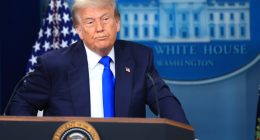 President Trump at a White House press conference.
