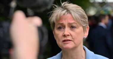 Yvette Cooper, Shadow Home Secretary, speaking to the media.