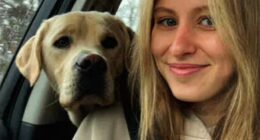 Eliotte Heinz and her dog in a car.