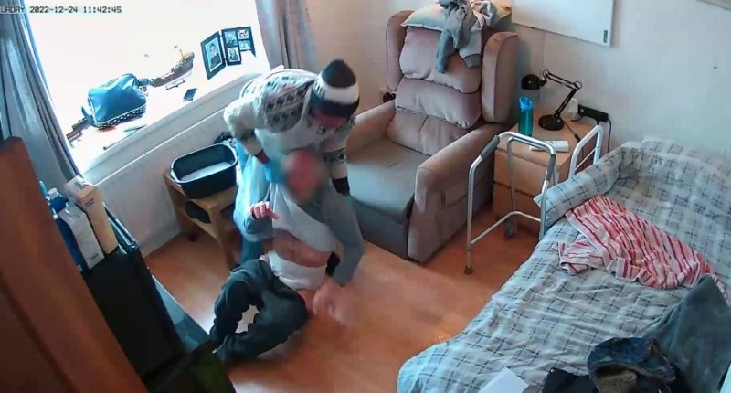 A carer abusing an elderly man in his son's home.