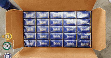 Inside a box of illicit cigarettes that were seized by Australian Border Force as part of Strike Force Aulic.