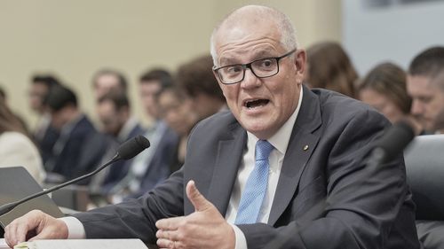 Former Prime Minister Scott Morrison testifying at a congressional hearing in Washington D.C on July 24.