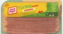 This image provided by the USDA on Wednesday, July 2, 2025, shows the packaging of recalled Oscar Mayer turkey bacon. (USDA via AP)