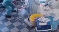 Surgeons performing surgery during an earthquake.