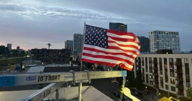 Patriotic ICE officer replaces American flag after protesters burned existing banner at Portland facility
