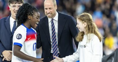 People praise 'fabulous' mystery girl who broke royal protocol with Prince William on Euros podium - as her identity is finally revealed