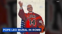 Pope Leo XIV news: Street mural in Rome by TVBoy depicts Chicago native Pope Leo in Chicago Bulls uniform, evoking Michael Jordan