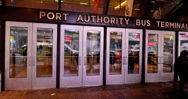 Port Authority Bus Terminal entrance in New York City.