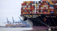 The MSC Diana container ship at the Port of Felixstowe, UK
